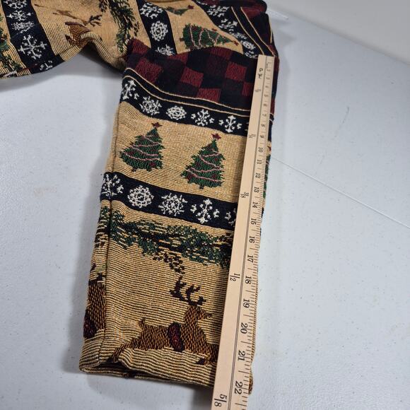 Sugar Street Weavers Vintage USA Red Green Santa Reindeer Tapestry Jacket L - Picture 5 of 7